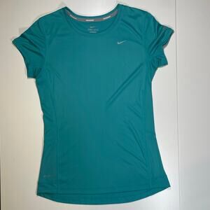 Nike Dri-Fit Womens Running Tee Teal Recycled Polyester Short Sleeve Top Size Sm